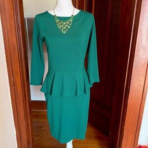 Cremieux Womens Hunter Green Peplum Long Sleeve Midi Dress Size Small